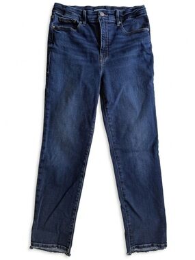 Good American High Rise Slim Bootcut Jeans Dark Wash Raw Hem Size 8/29